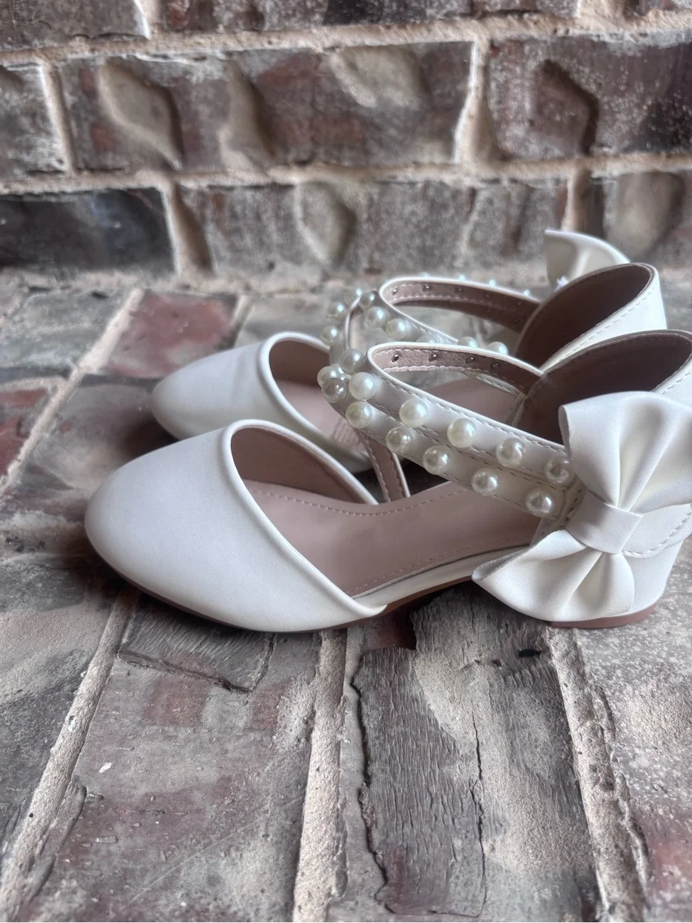 Ivory Pearl-Strap Bow Flats